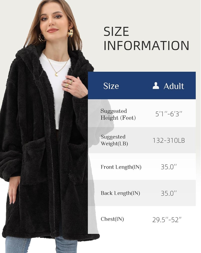 Argstar Hooded Cardigan for Women and Men, Oversized Sweatshirt Fuzzy Fleece Blanket Hoodie Jacket - One Size Fits All - Image 4